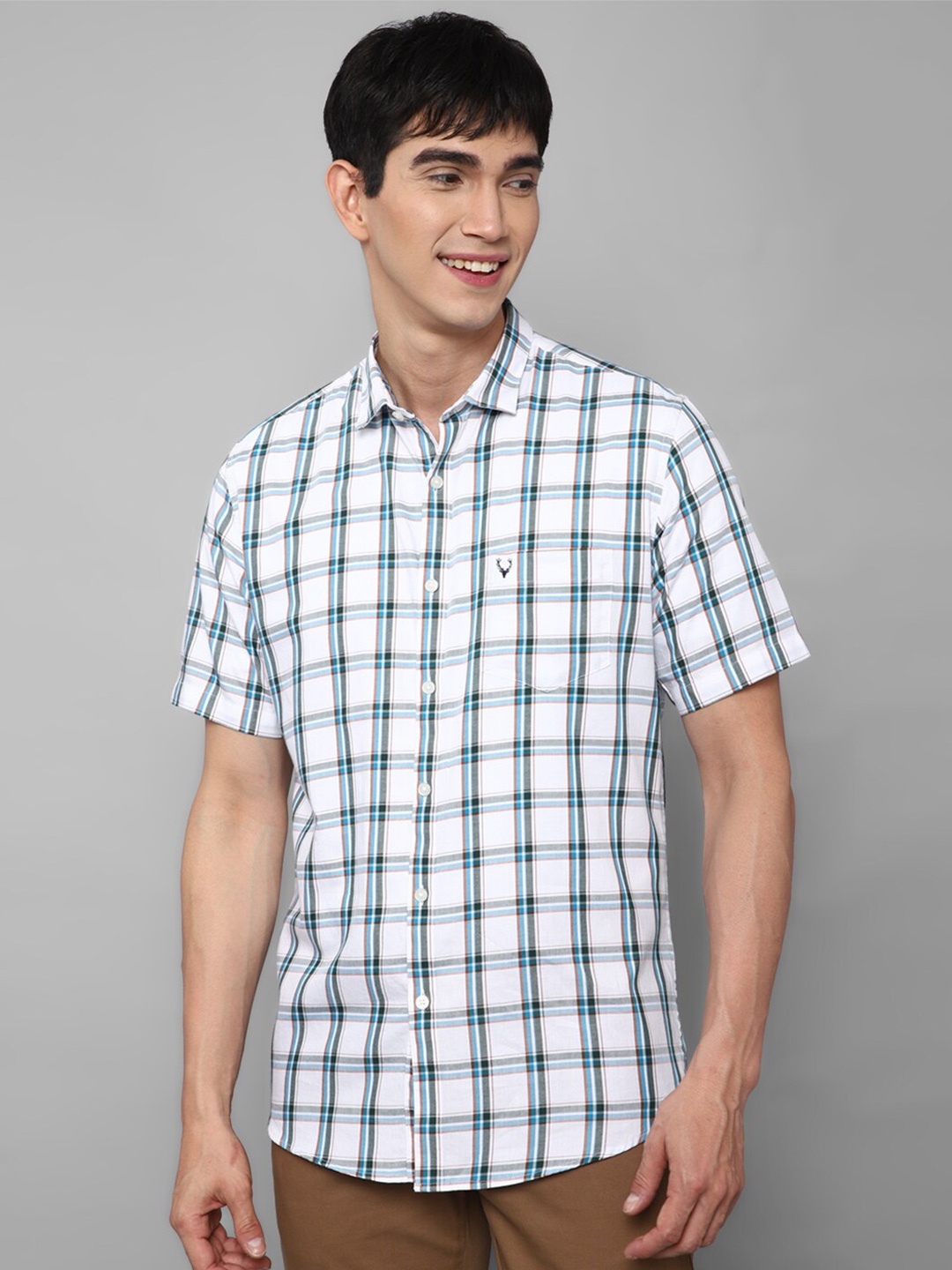 

Allen Solly Men White Slim Fit Tartan Checks Checked Cotton Casual Shirt