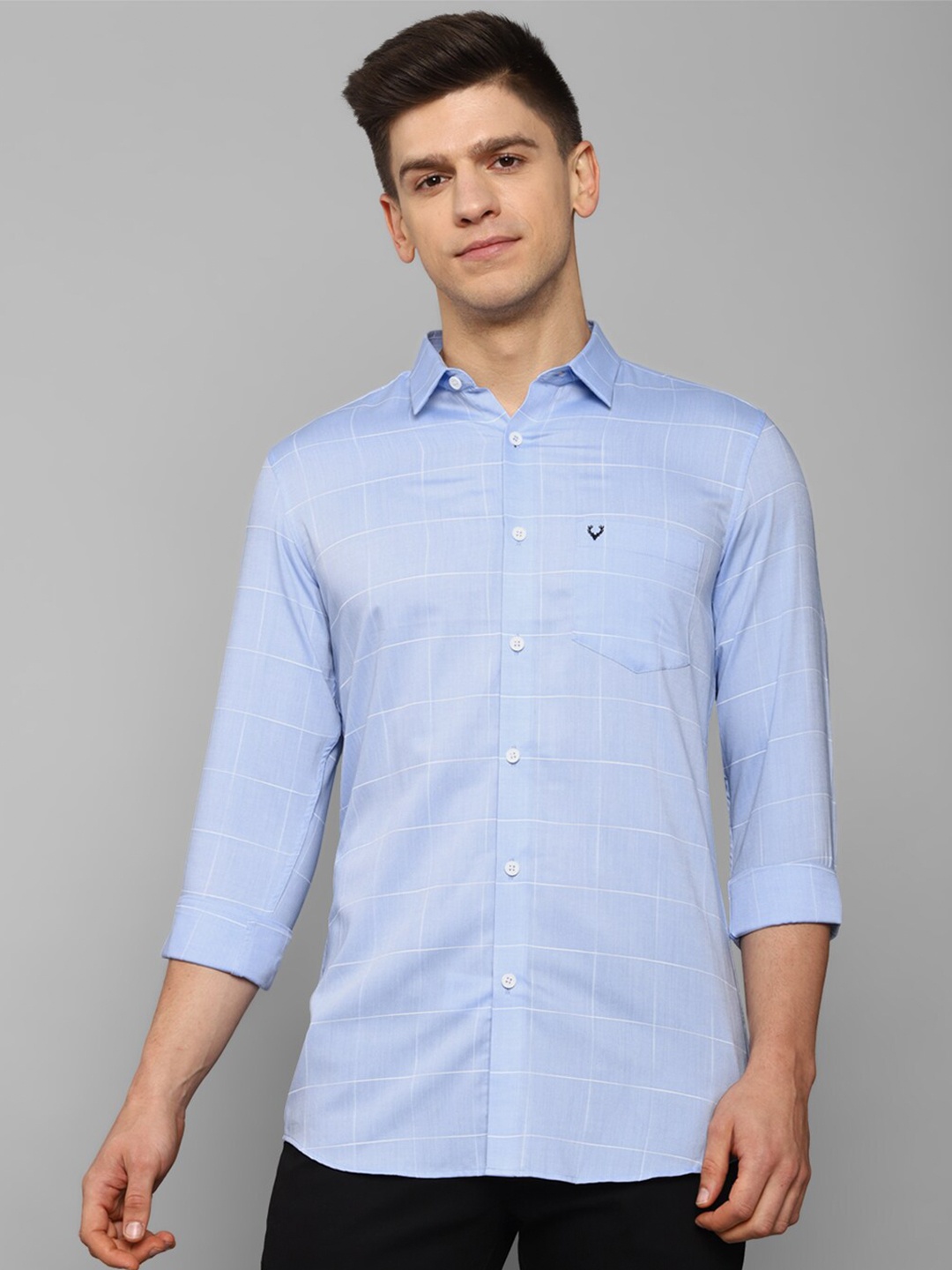 

Allen Solly Men Blue Slim Fit Windowpane Checks Checked Casual Shirt