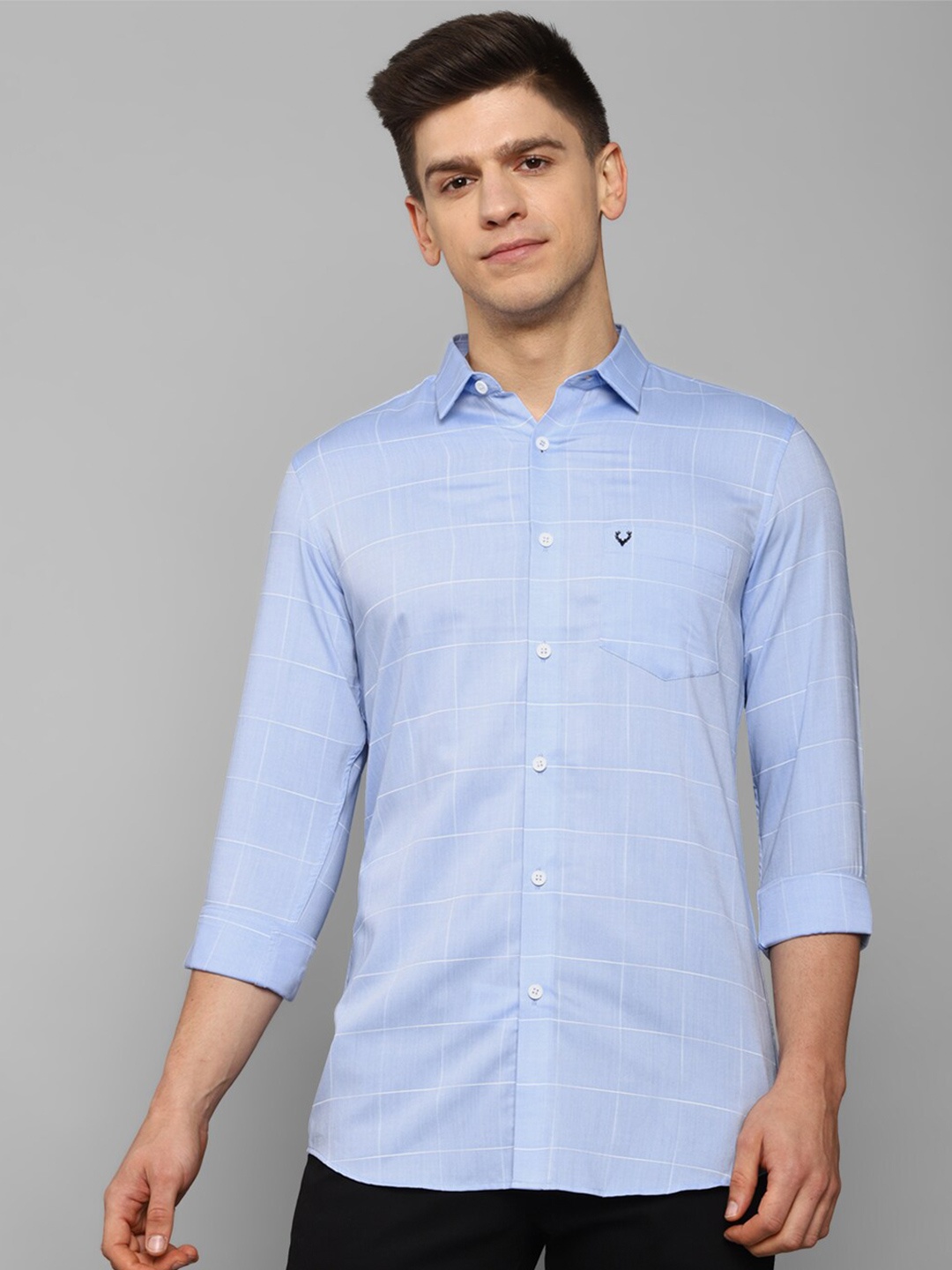 

Allen Solly Men Blue Slim Fit Windowpane Checks Checked Casual Shirt