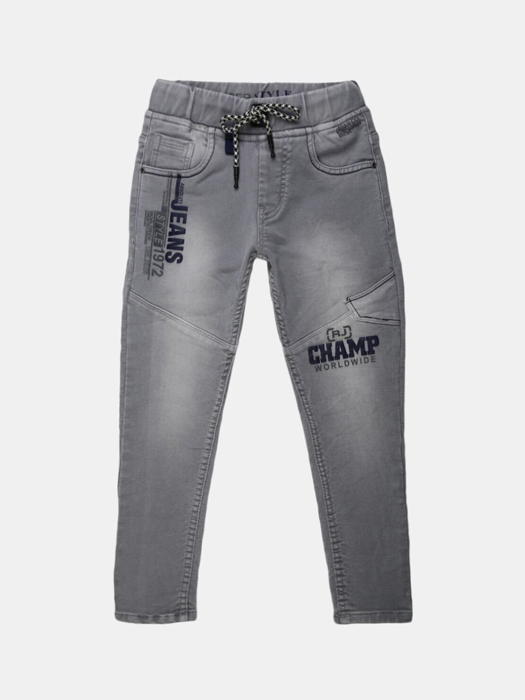 

V-Mart Boys Grey Printed Classic Heavy Fade Jeans