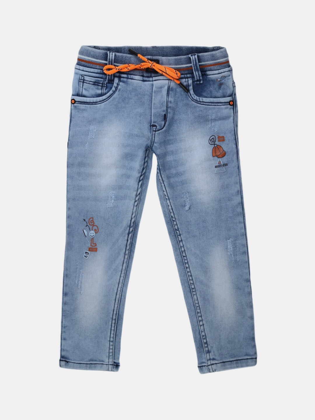 

V-Mart Boys Blue Printed Classic Low Distress Light Fade Jeans