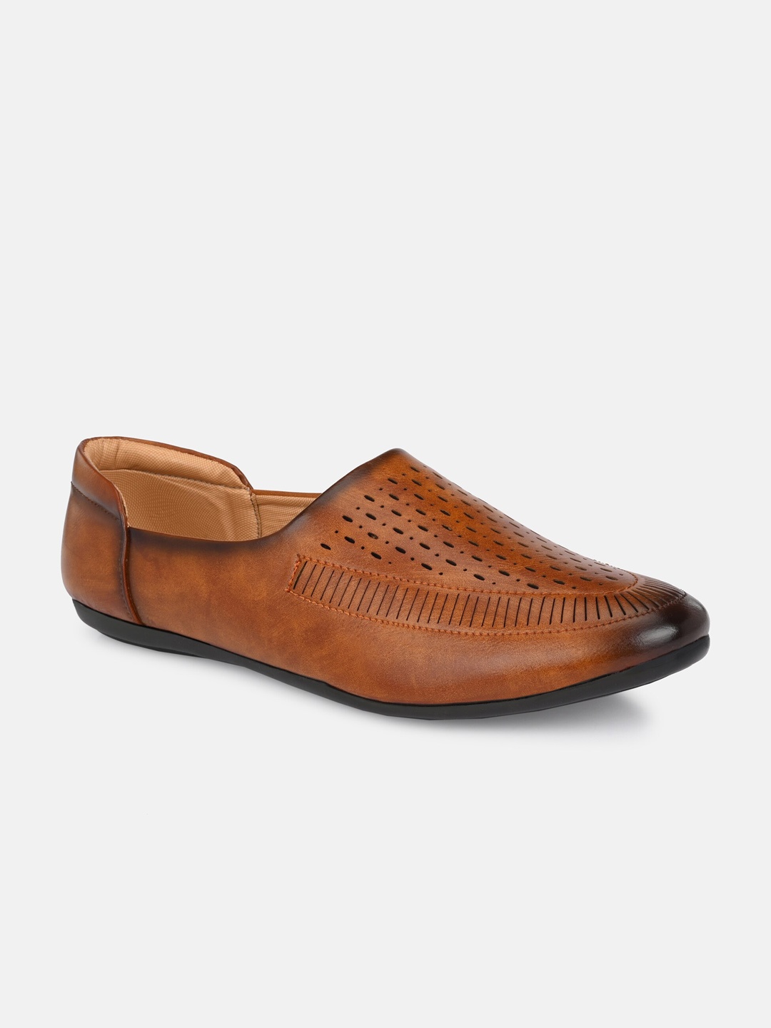 

ZEBX Men Tan Perforations Loafers