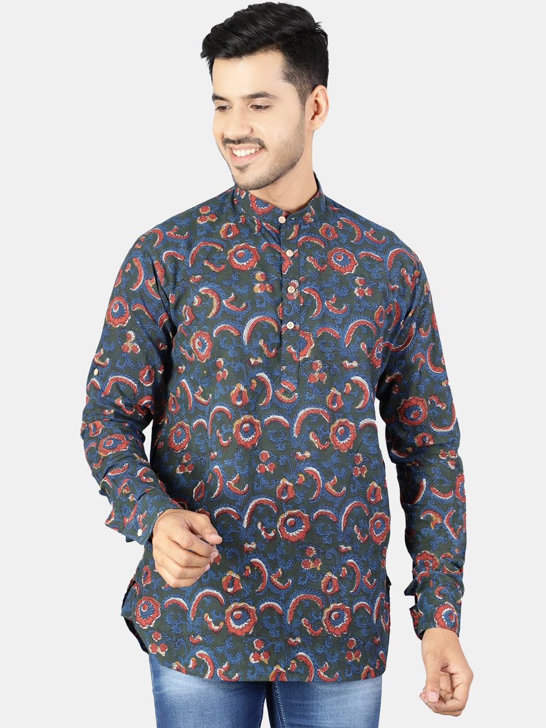 

Wintage Men Blue Floral Printed Kurta