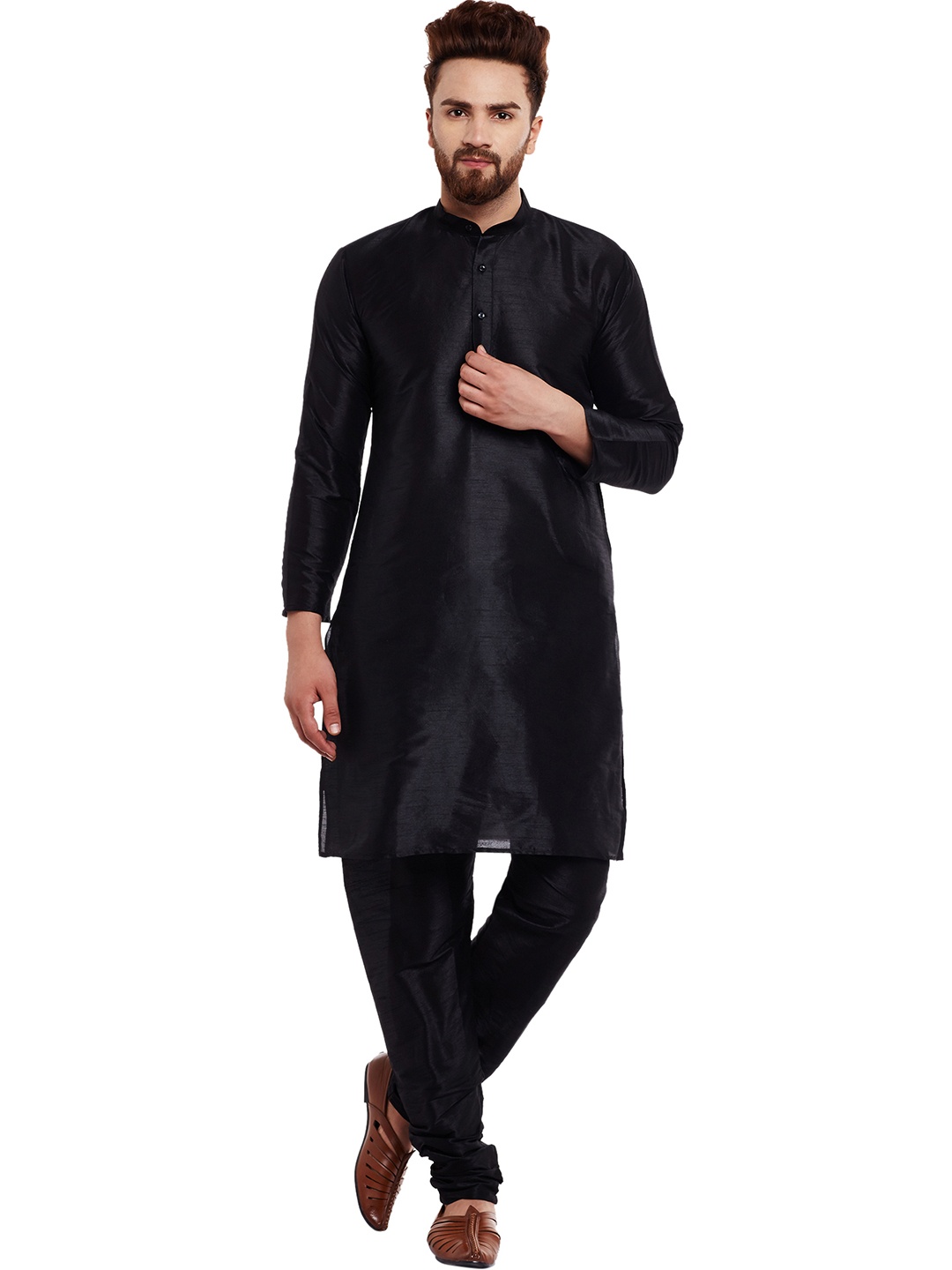 

SOJANYA Men Black Solid Kurta with Churidar