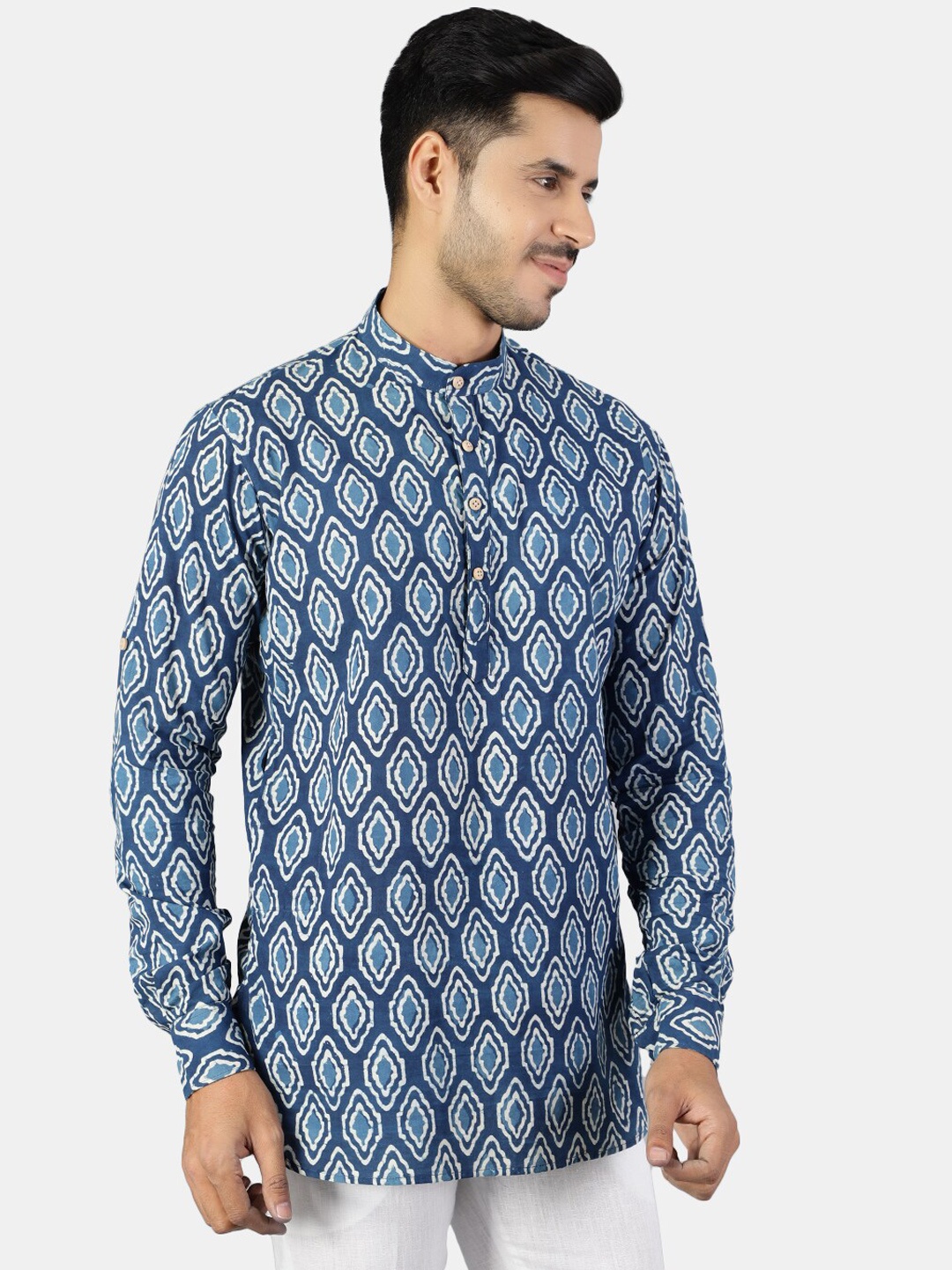 

Wintage Men Blue Ethnic Motifs Printed Jaipur Pure Cotton Indigo Kurta