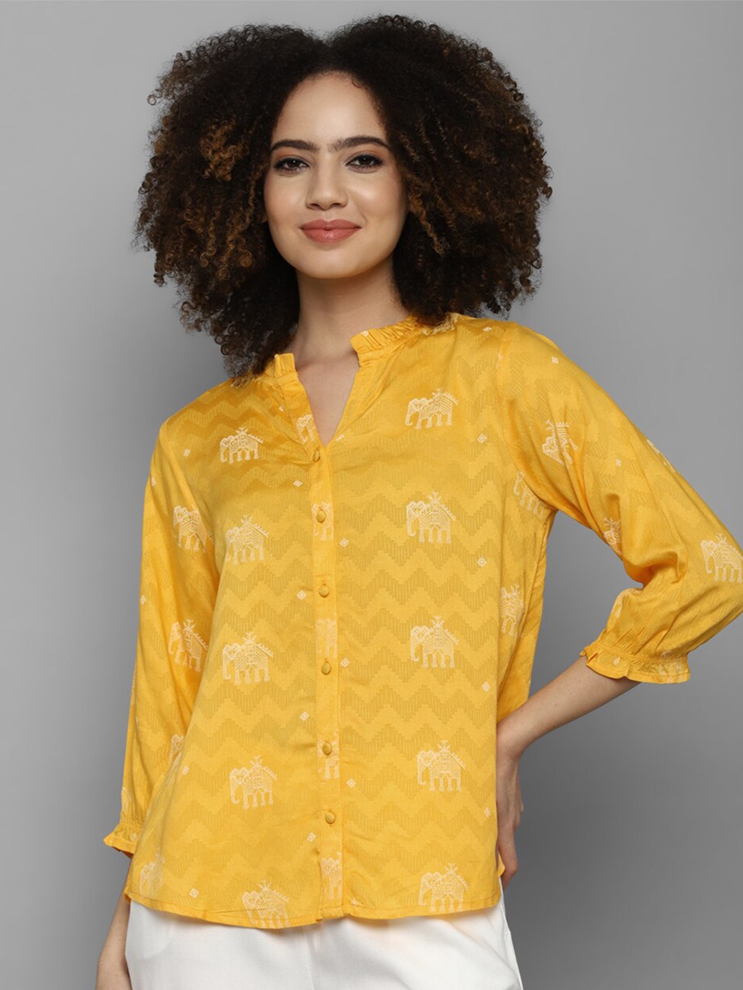 

Allen Solly Woman Yellow Printed Casual Shirt