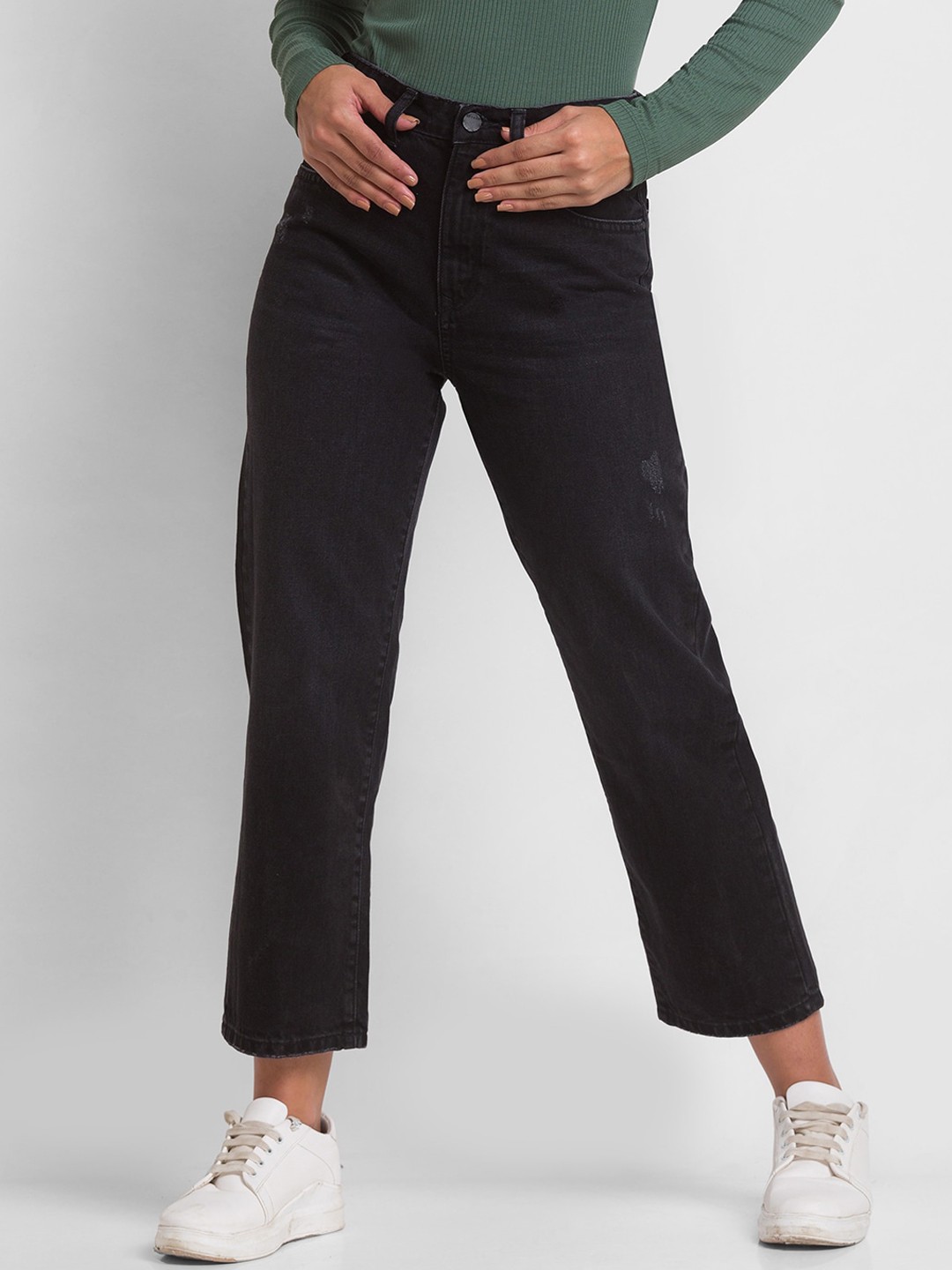 

SPYKAR Women Black Straight Fit High-Rise Jeans