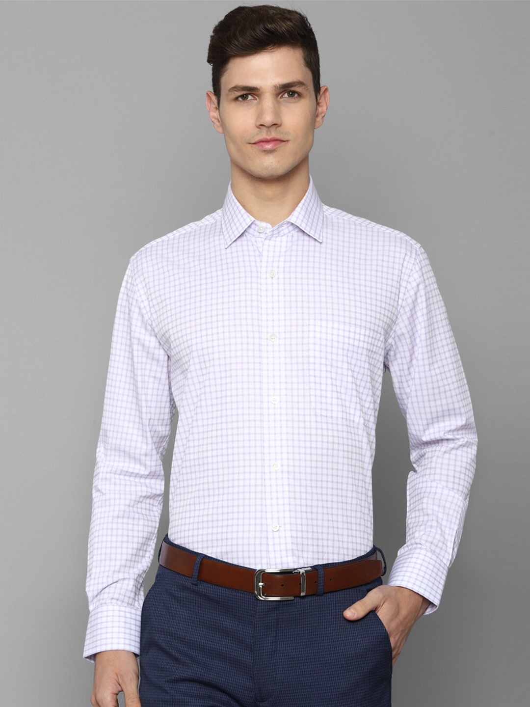 

Luxure by Louis Philippe Men White Grid Tattersall Checks Checked Cotton Formal Shirt