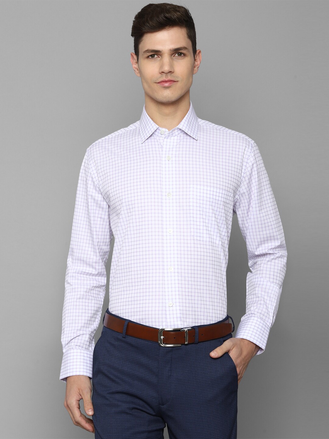 

Luxure by Louis Philippe Men White Grid Tattersall Checks Checked Cotton Formal Shirt
