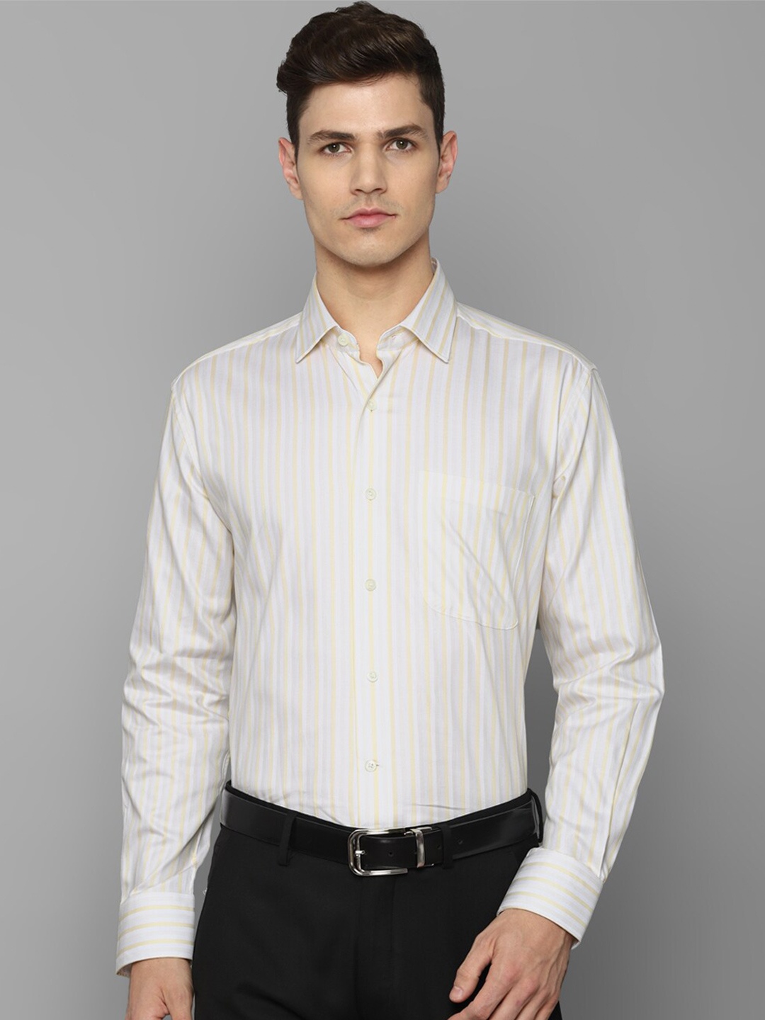 

Luxure by Louis Philippe Men White Striped Cotton Formal Shirt