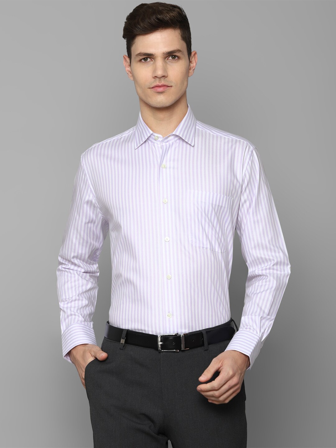 

Luxure by Louis Philippe Men Purple Striped Cotton Formal Shirt