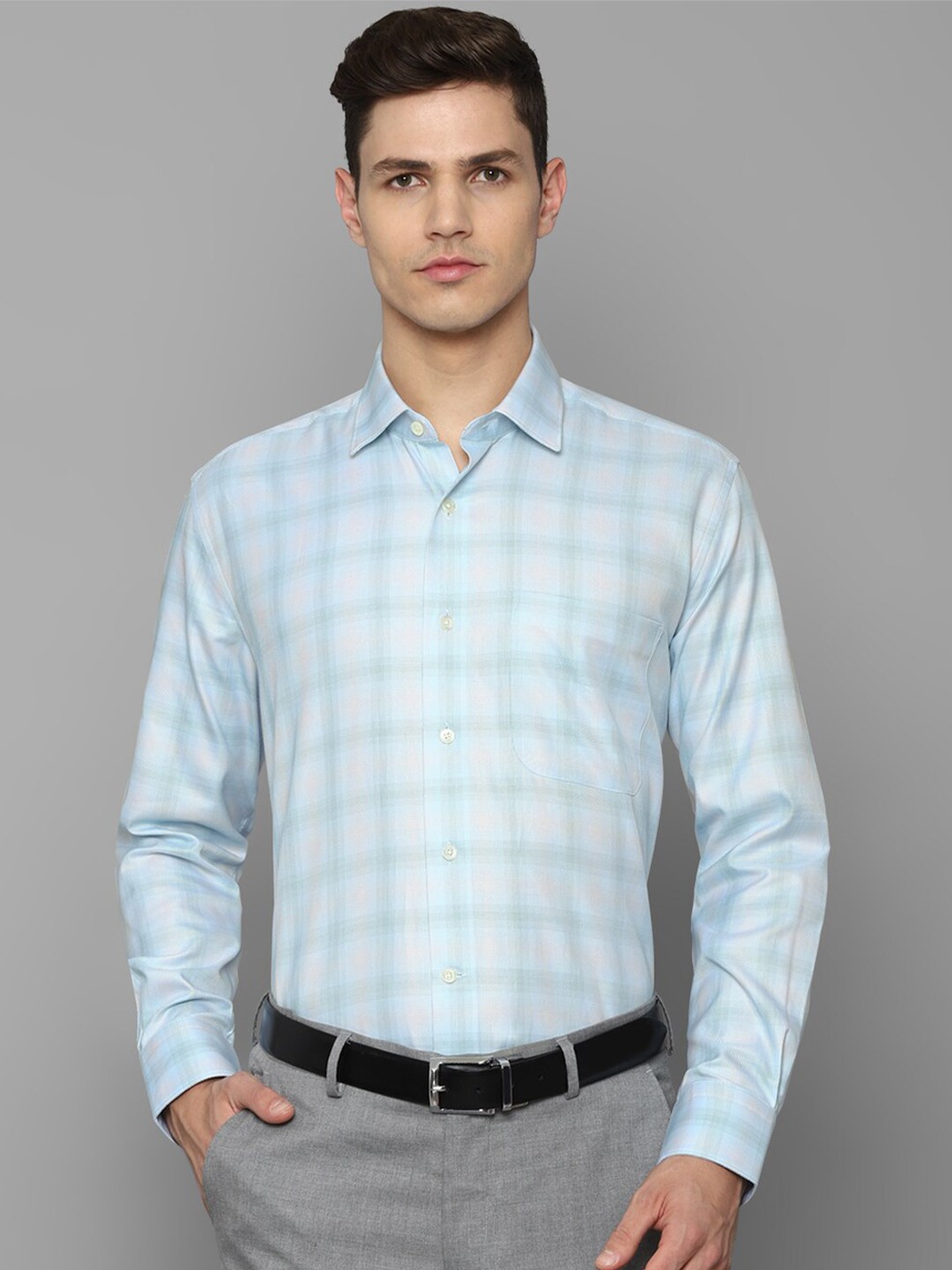 

Luxure by Louis Philippe Men Green Checked Cotton Formal Shirt