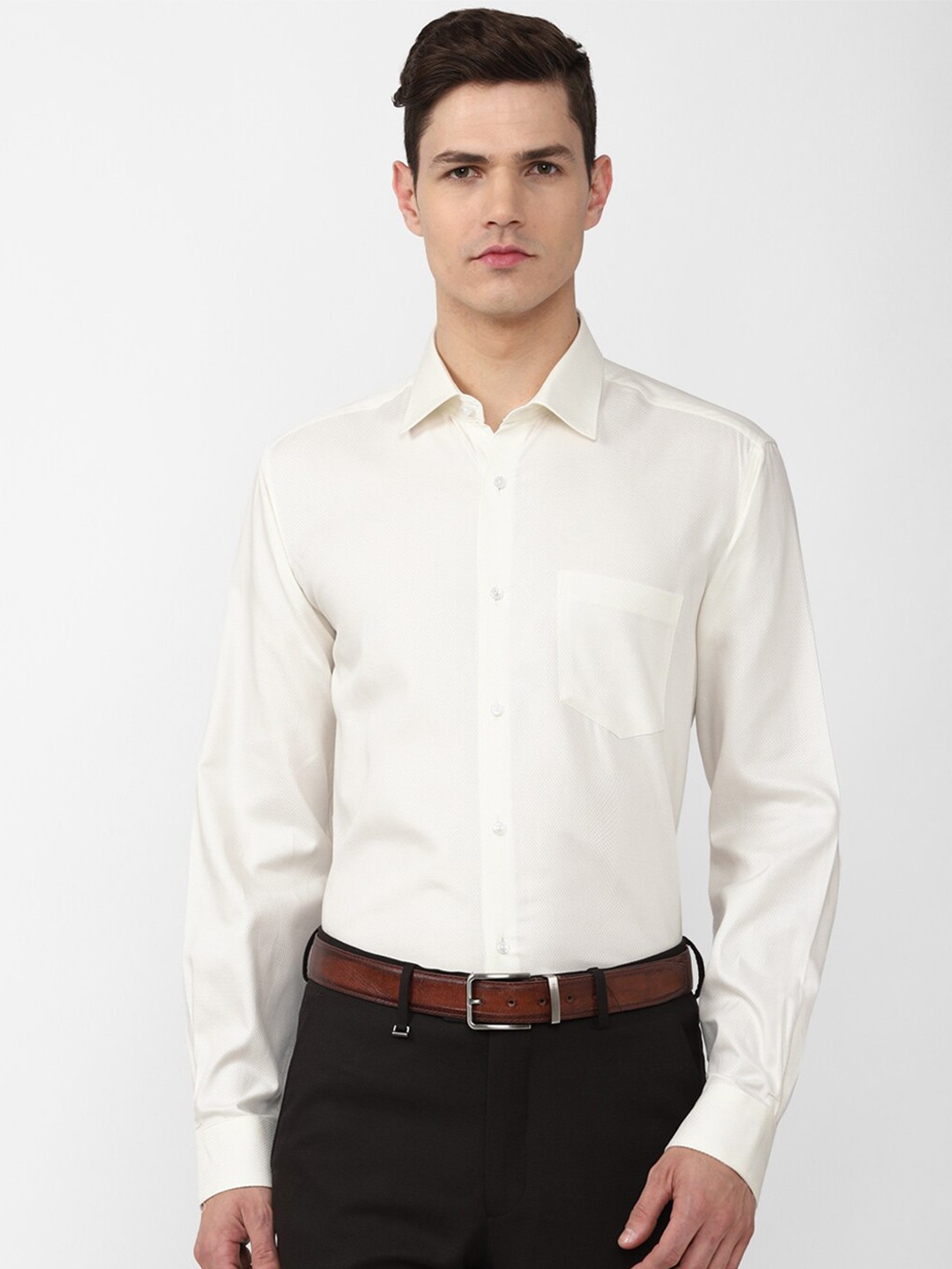 

Van Heusen Men Cream-Coloured Cotton Formal Shirt