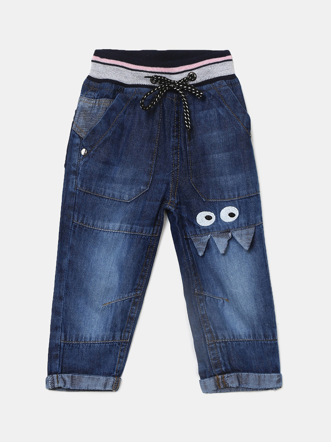 

V-Mart Unisex Kids Blue Classic Low Distress Light Fade Jeans