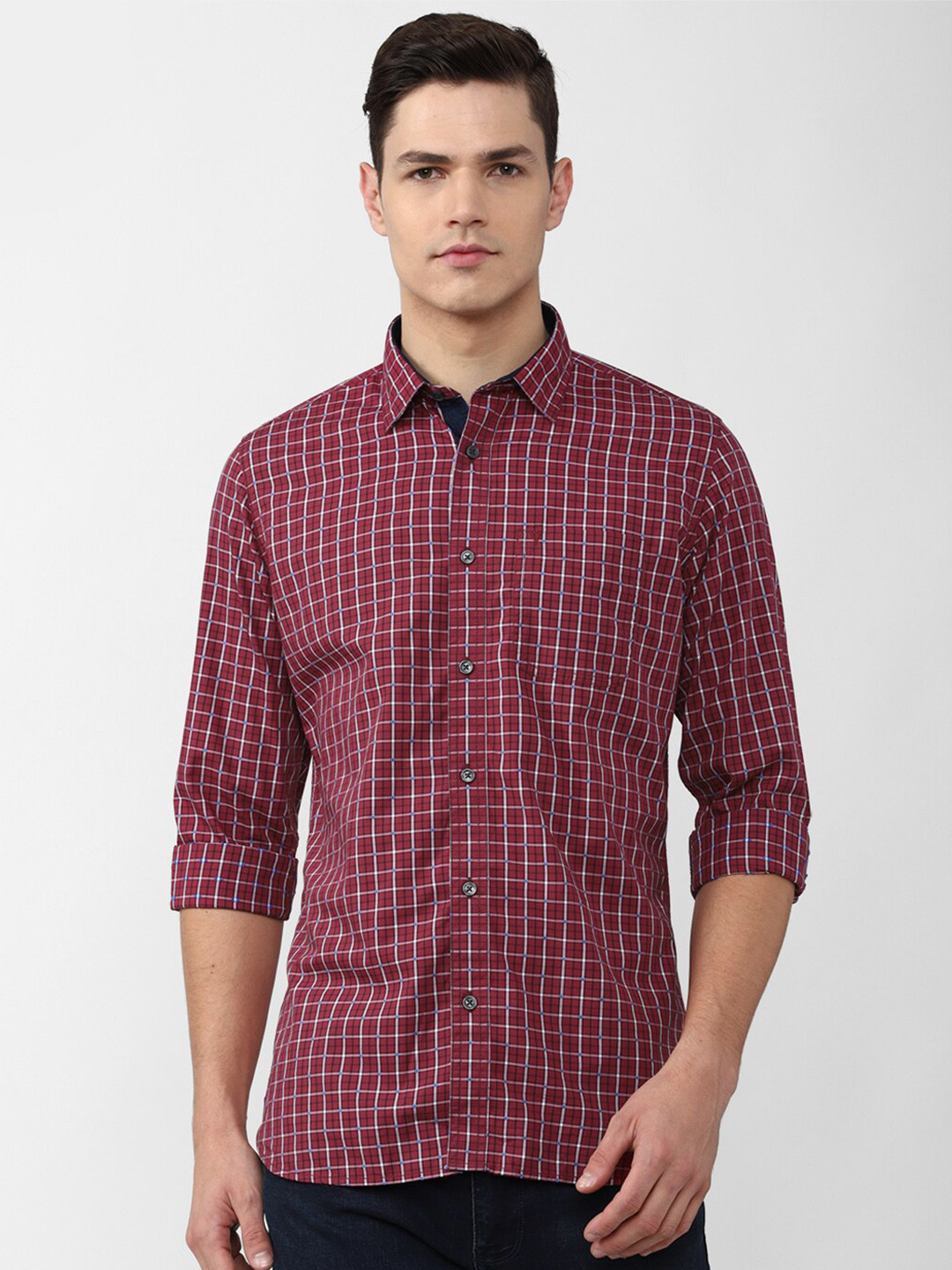 

Van Heusen Sport Men Maroon & White Checked Cotton Slim Fit Casual Shirt