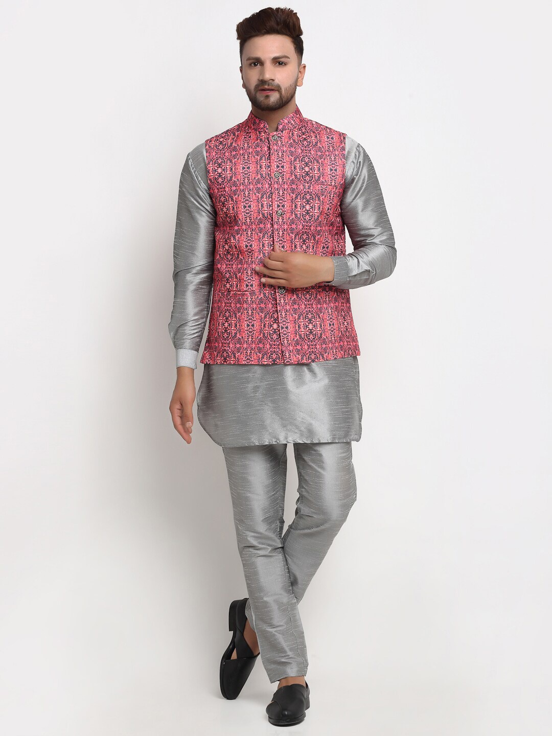 Benstoke Men Grey Kurta with Pyjamas