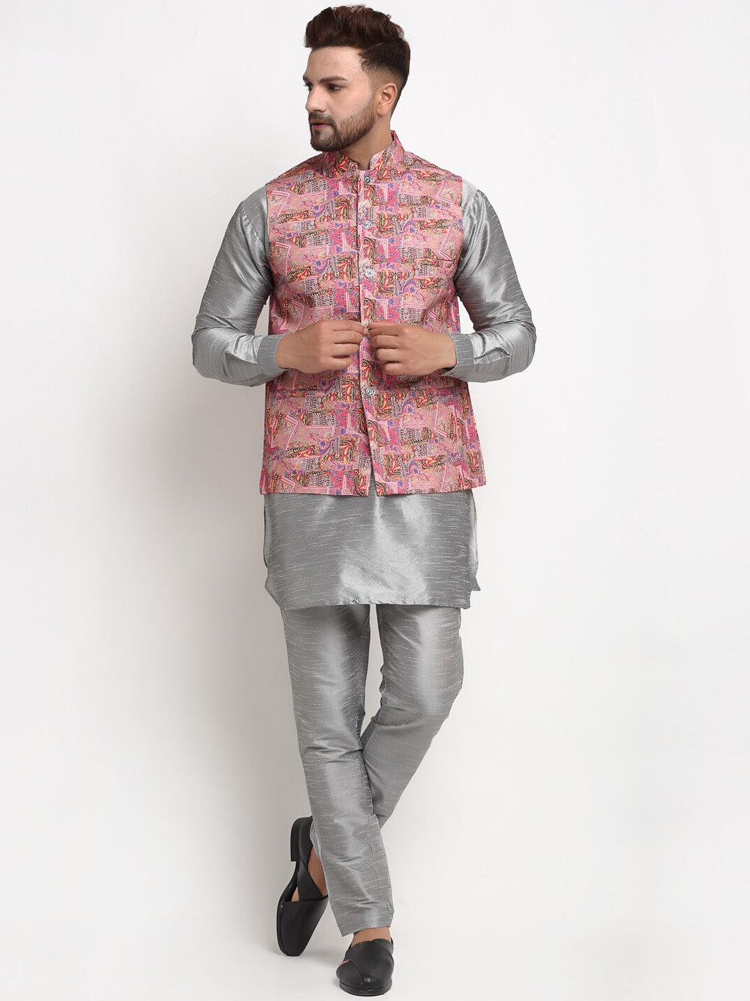 

Benstoke Men Grey Kurta with Churidar