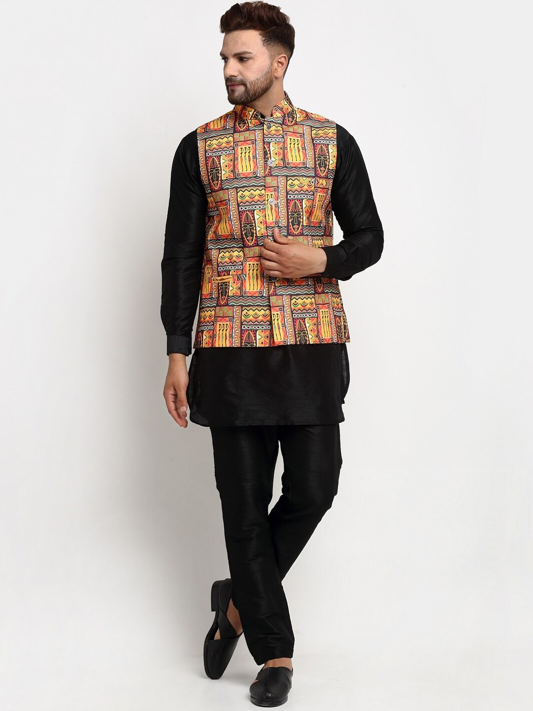 

Benstoke Men Black Kurti with Trousers