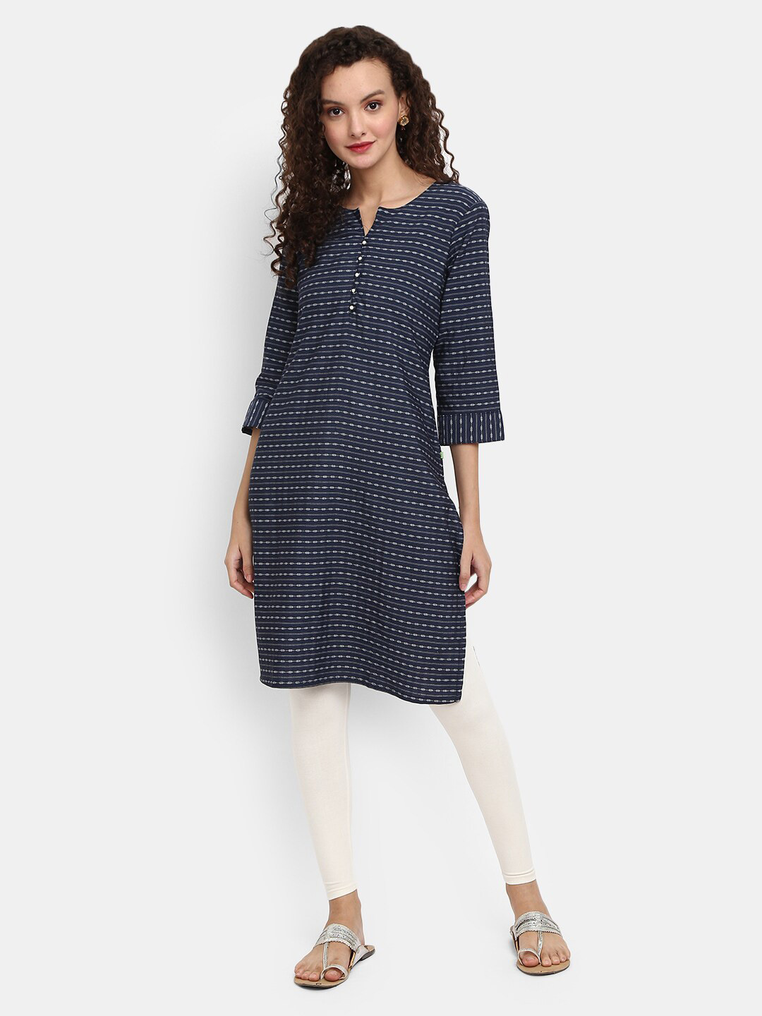 

V-Mart Women Navy Blue Ethnic Motifs Printed Round Neck Straight Kurta