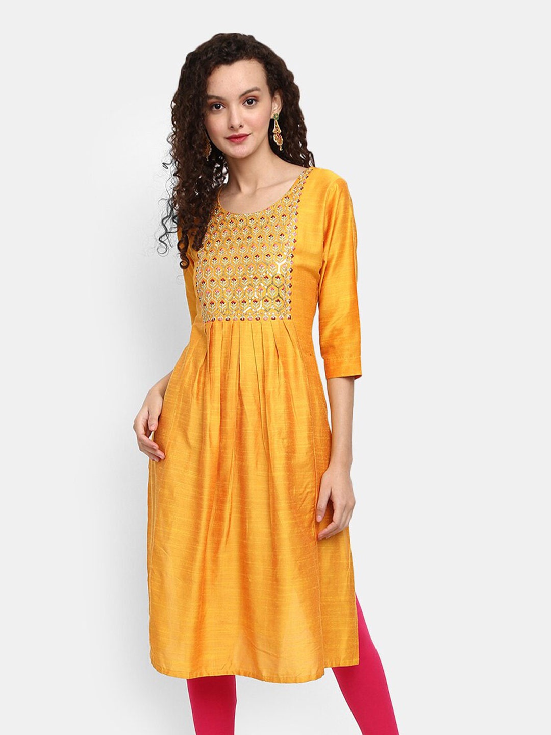 

V-Mart Women Mustard Yellow Ethnic Motifs Embroidered Polyester Kurta