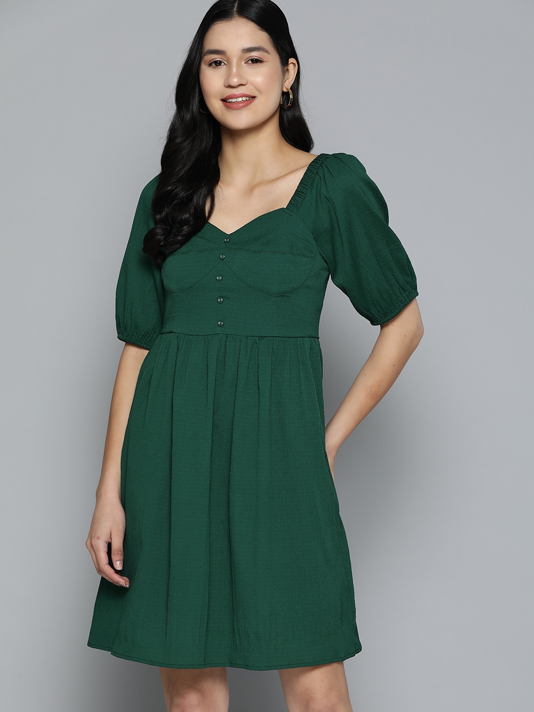 

Mast & Harbour Smocked Detail Above Knee Length Fit & Flare Dress, Green