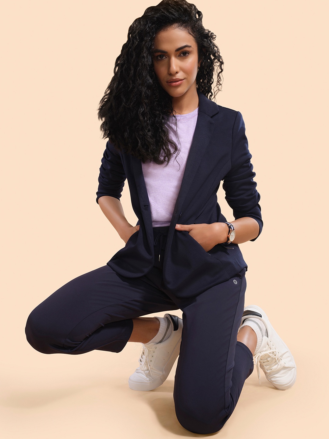 

Enamor A903 Dry Fit Stretch Cotton Single-Breasted Sporty Blazer for Women, Navy blue