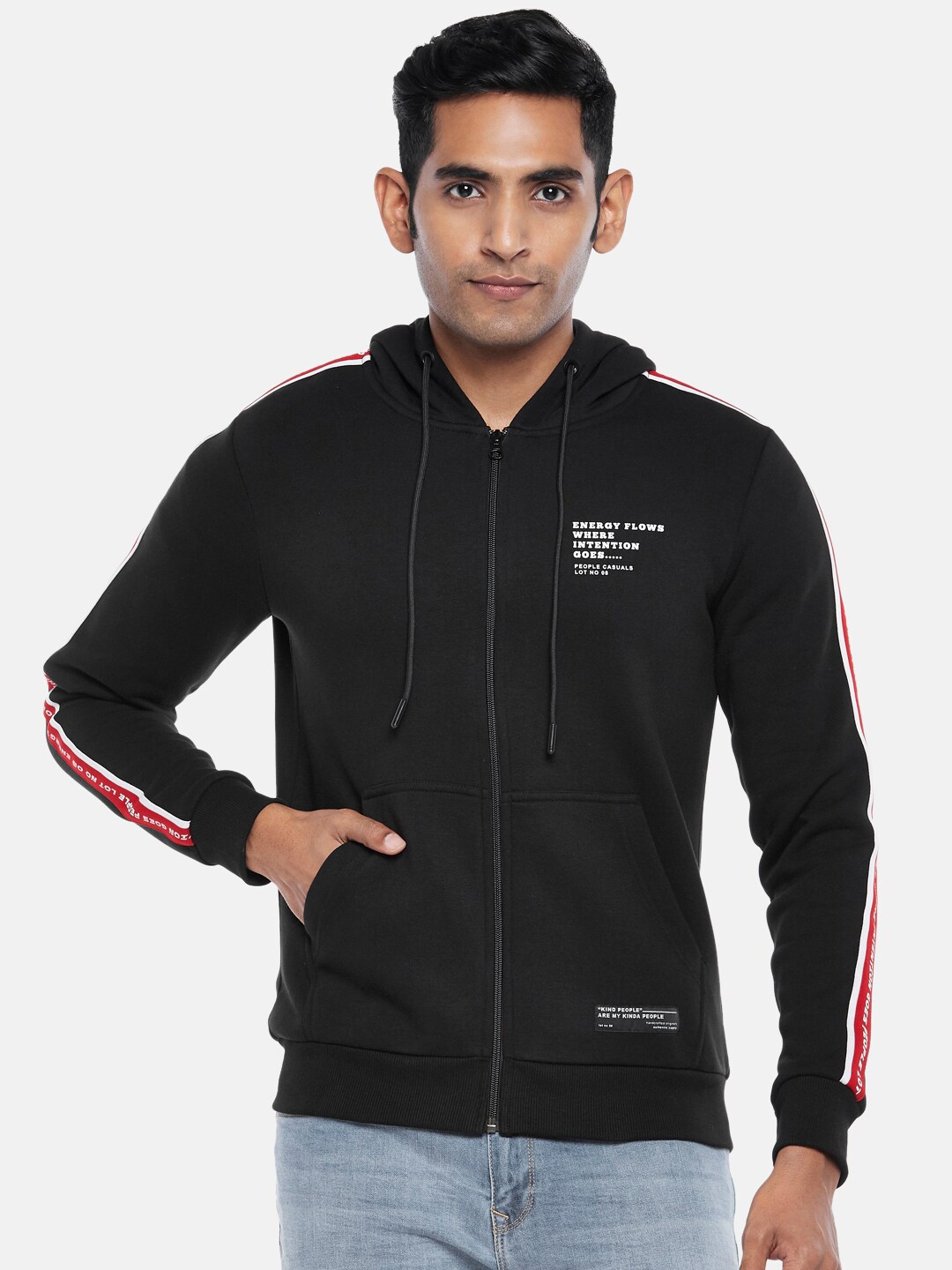 

People Men Black Hooded Sweatshirt