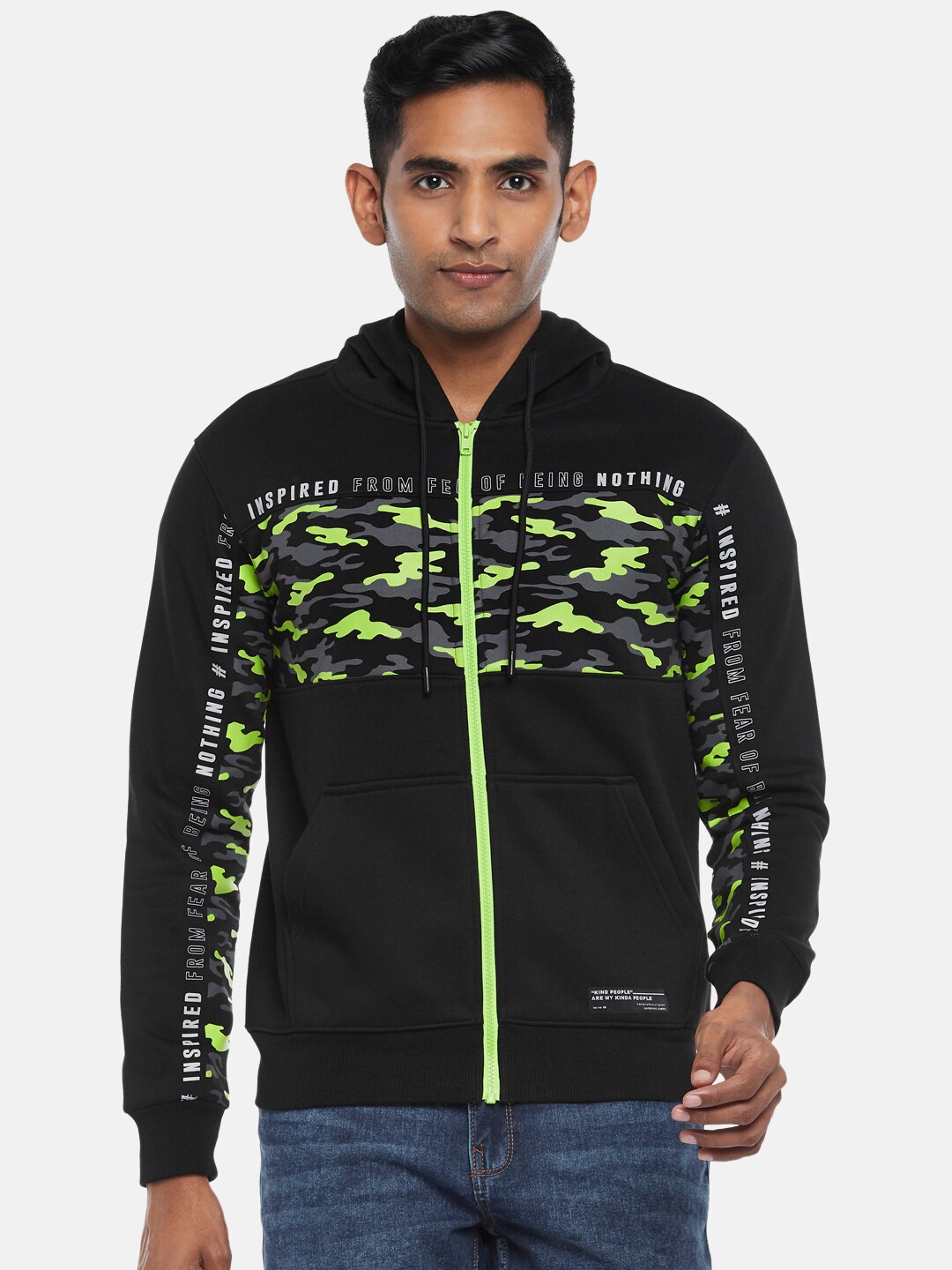

People Men Black Printed Hooded Sweatshirt