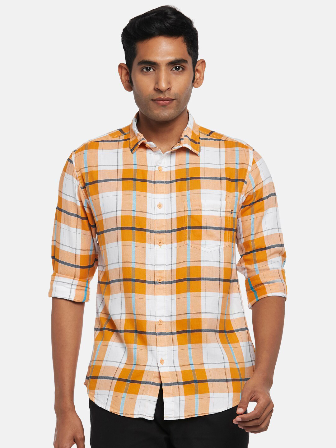 

Urban Ranger by pantaloons Men Orange Slim Fit Checked Casual Shirt