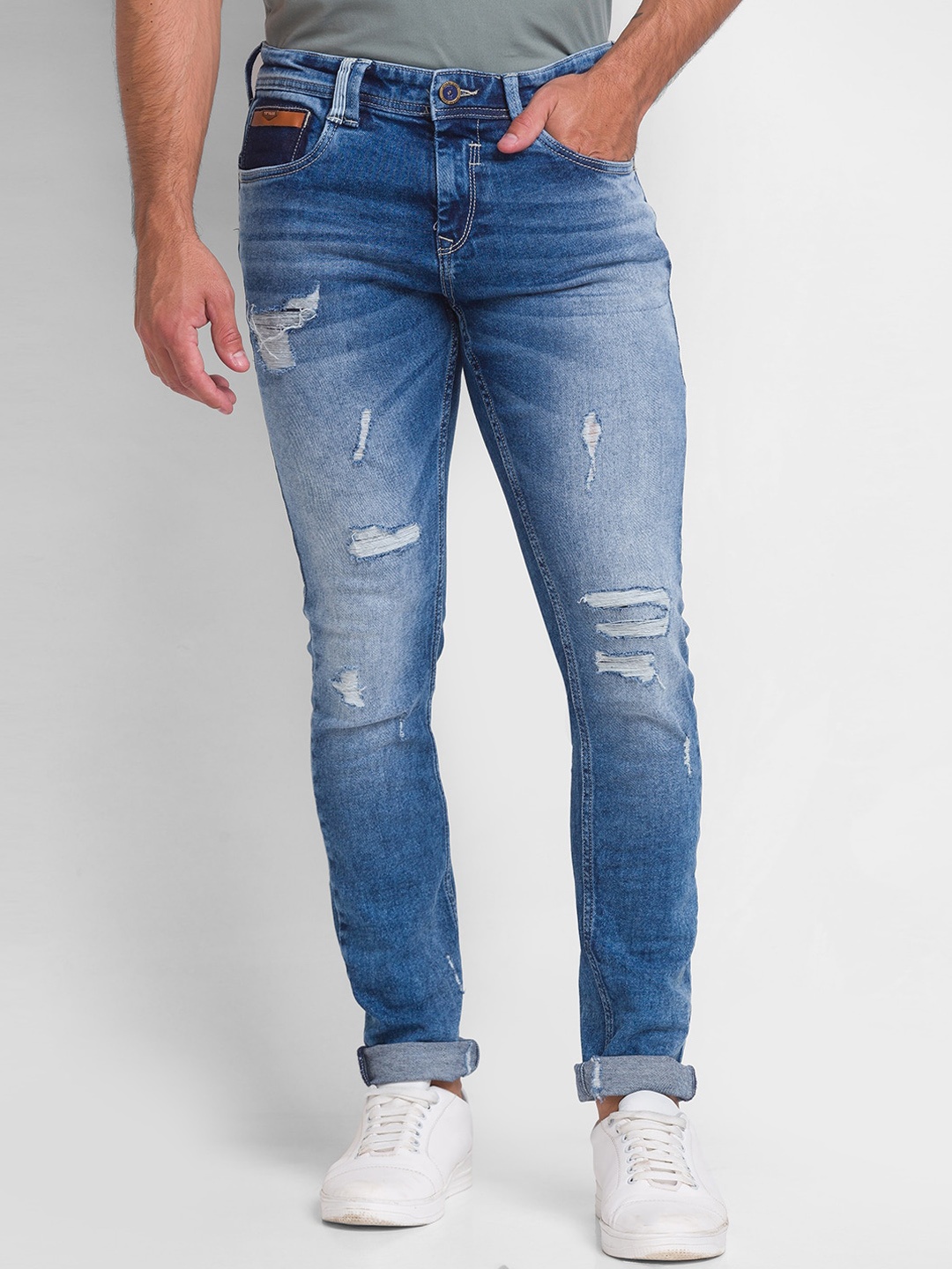

SPYKAR Men Blue Slim Fit Mildly Distressed Heavy Fade Jeans
