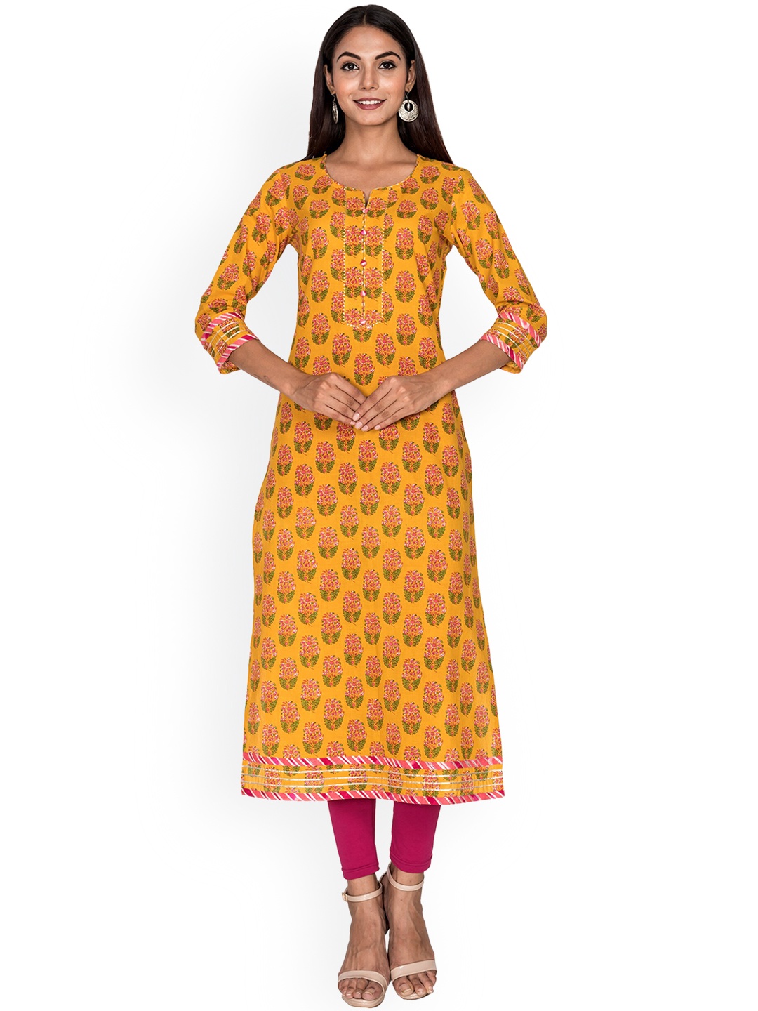 

Swasti Women Yellow Floral Printed Floral Kurta