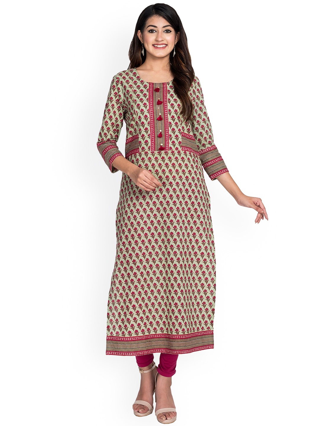 

Swasti Women Sea Green & Maroon Ethnic Motifs Printed Kurta