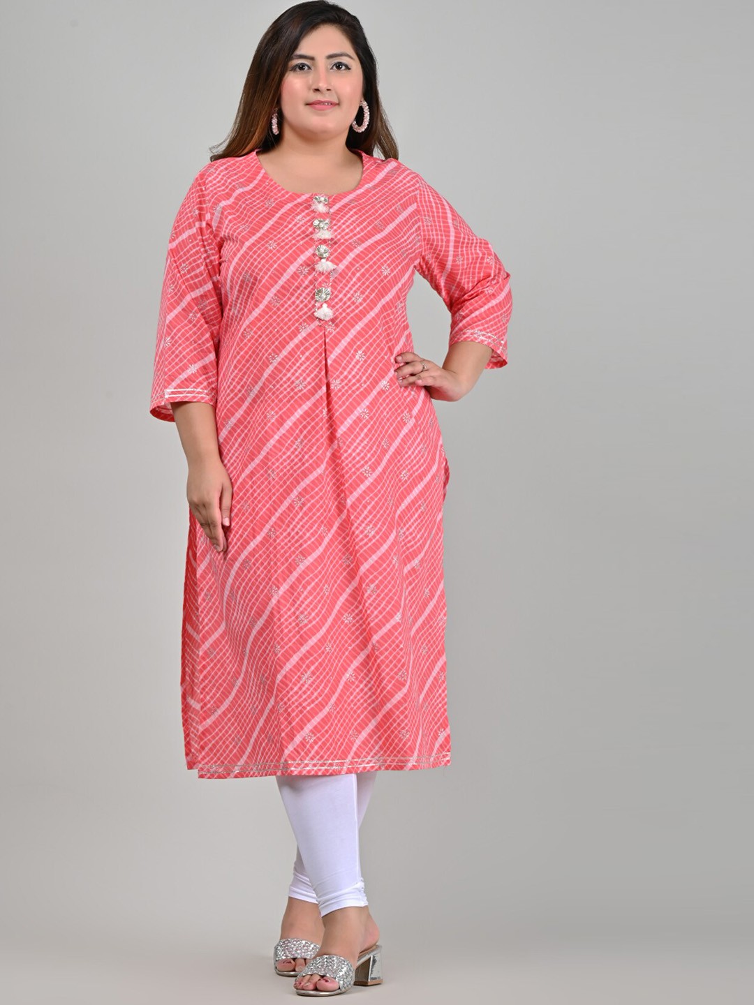 

Swasti Women Peach-Coloured Striped Cotton Kurta