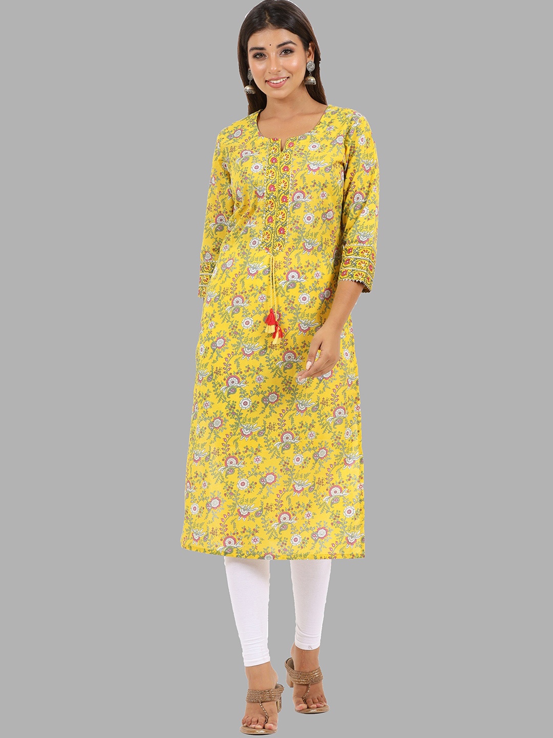 

Swasti Women Yellow Floral Printed Kurta