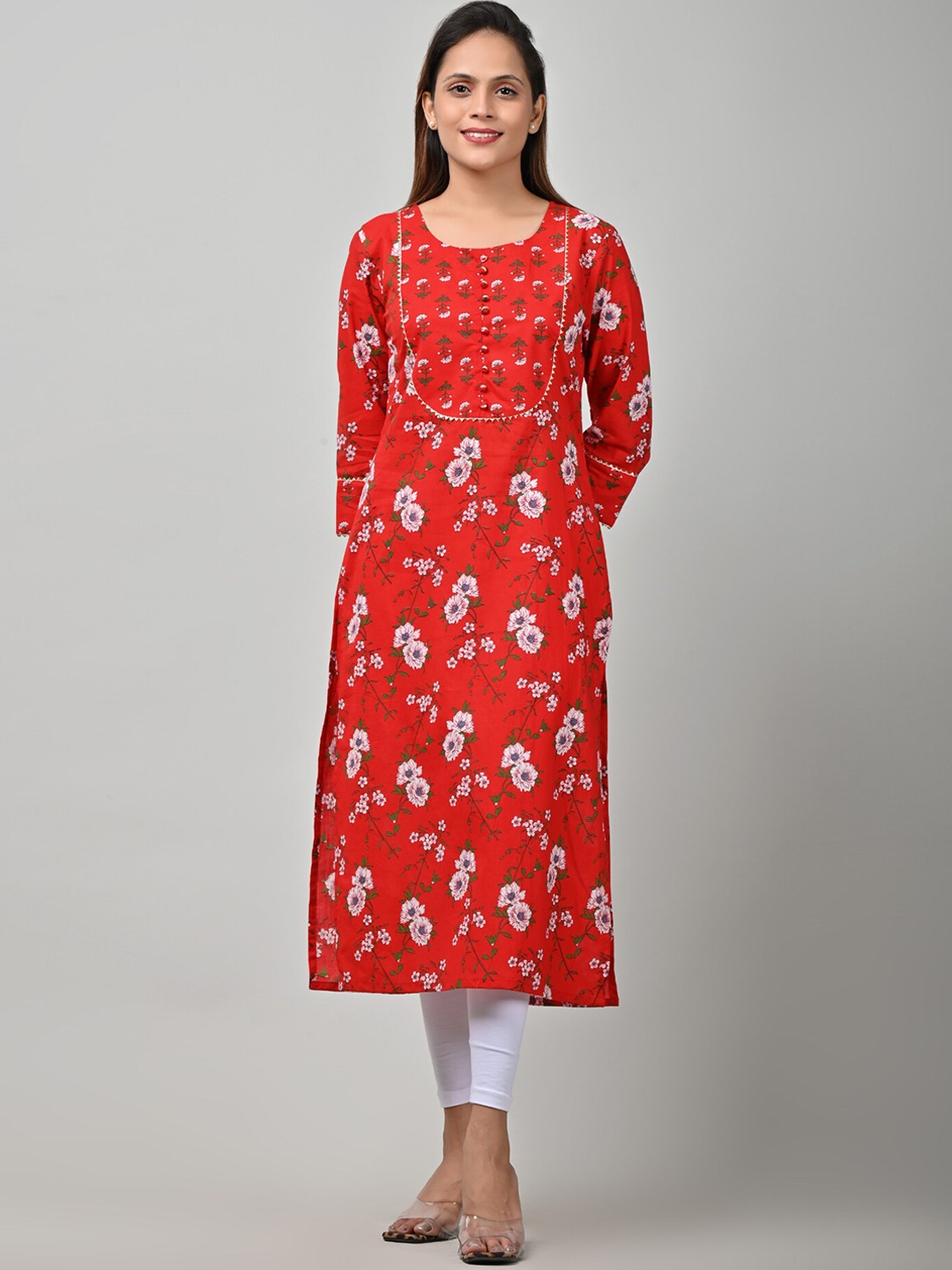 

Swasti Women Red & White Floral Printed Floral Kurta