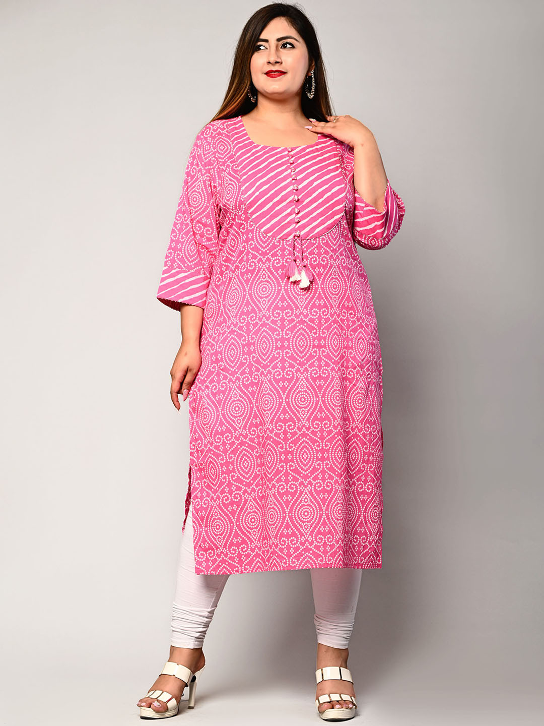 

Swasti Women Pink Lehriya Kurta Plus Size