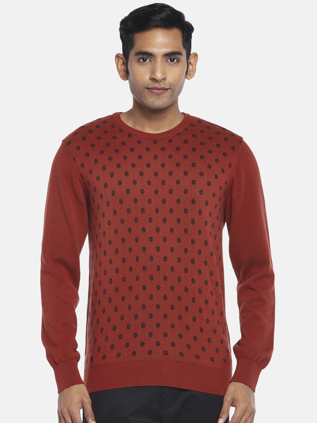

BYFORD by Pantaloons Floral Printed Cotton Pullover Sweater, Red