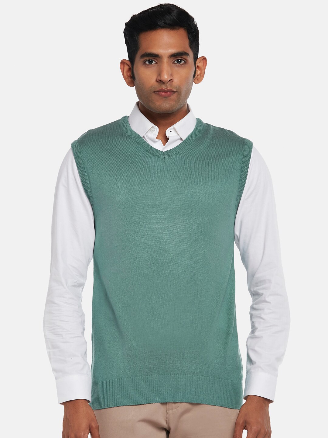 

BYFORD by Pantaloons Men Sea Green Sweater Vest