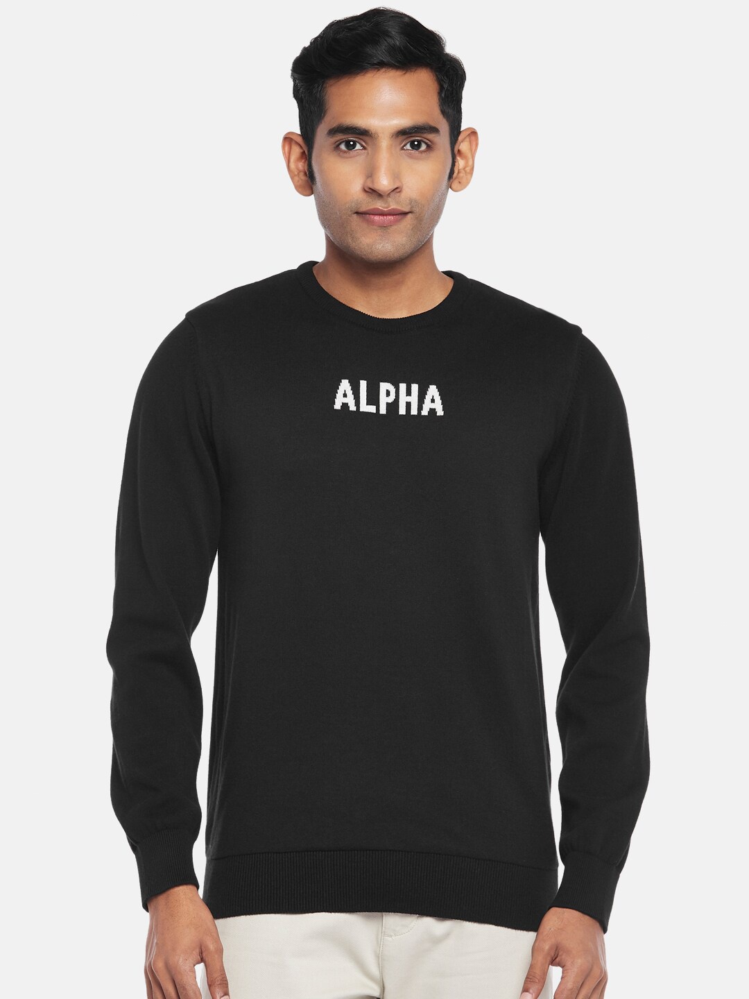 

BYFORD by Pantaloons Men Black & White Typography Printed Cotton Pullover