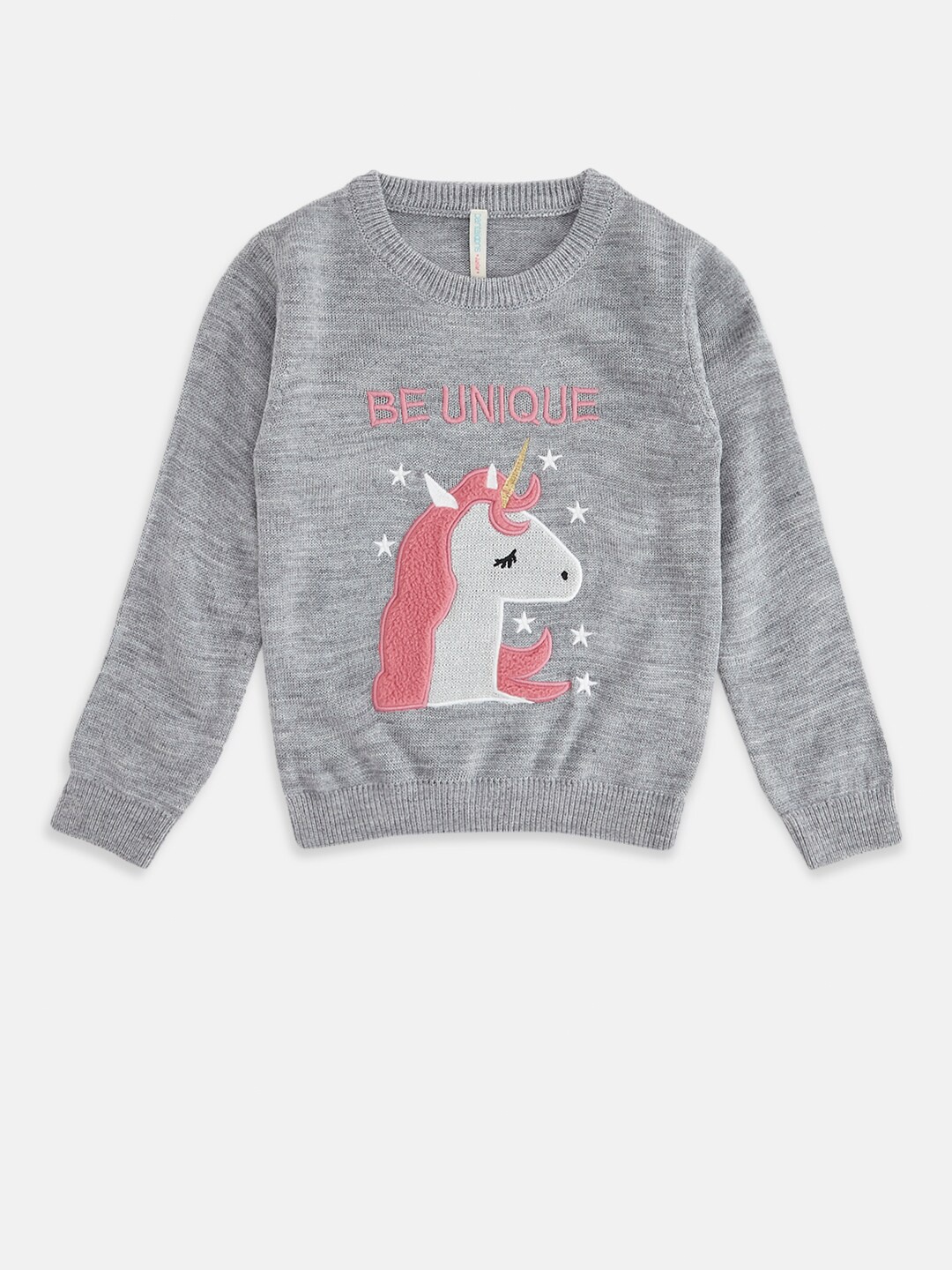 

Pantaloons Junior Girls Grey Melange & Pink Pullover
