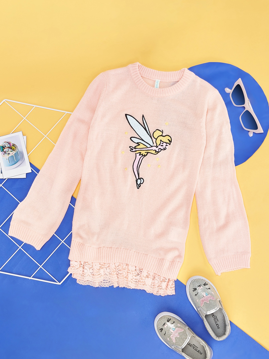 

Pantaloons Junior Girls Peach-Coloured & Yellow Pullover