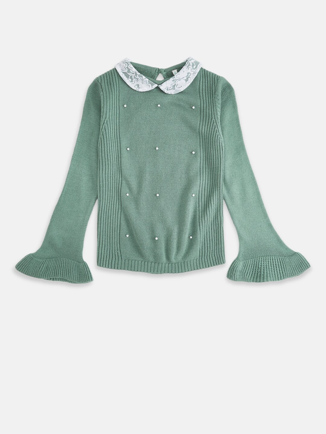 

Pantaloons Junior Girls Green & White Embroidered Pullover