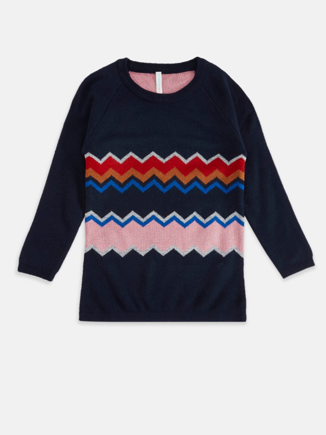 

Pantaloons Junior Girls Navy Blue & Pink Printed Pullover