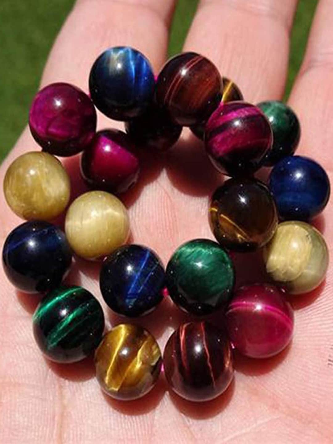 

Young & Forever Adults Green & Blue Brass Tigers Eye Bracelet