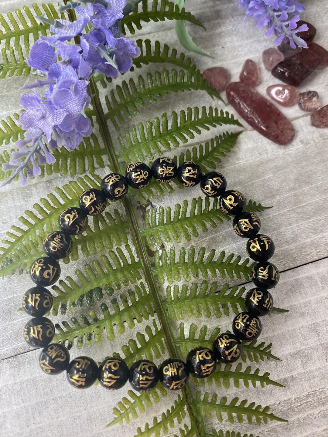 

Young & Forever Unisex Black & Yellow Brass Om Mani Bracelet