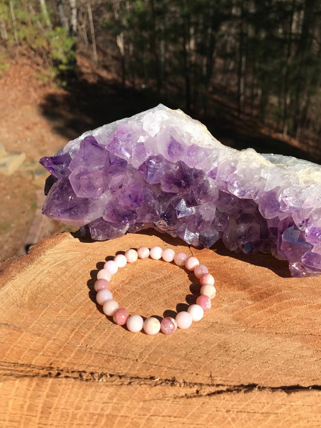 

Young & Forever Unisex Beige & Pink Brass Opal Bracelet