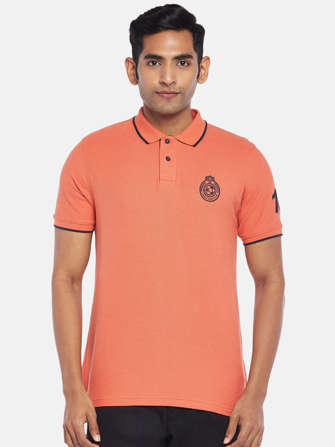 

BYFORD by Pantaloons Men Coral Polo Collar Applique Slim Fit T-shirt