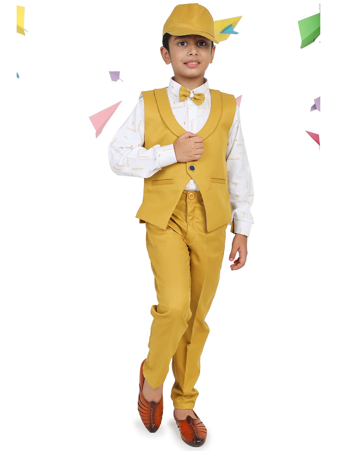 

Aj DEZInES Boys Yellow & White Shirt with Trousers