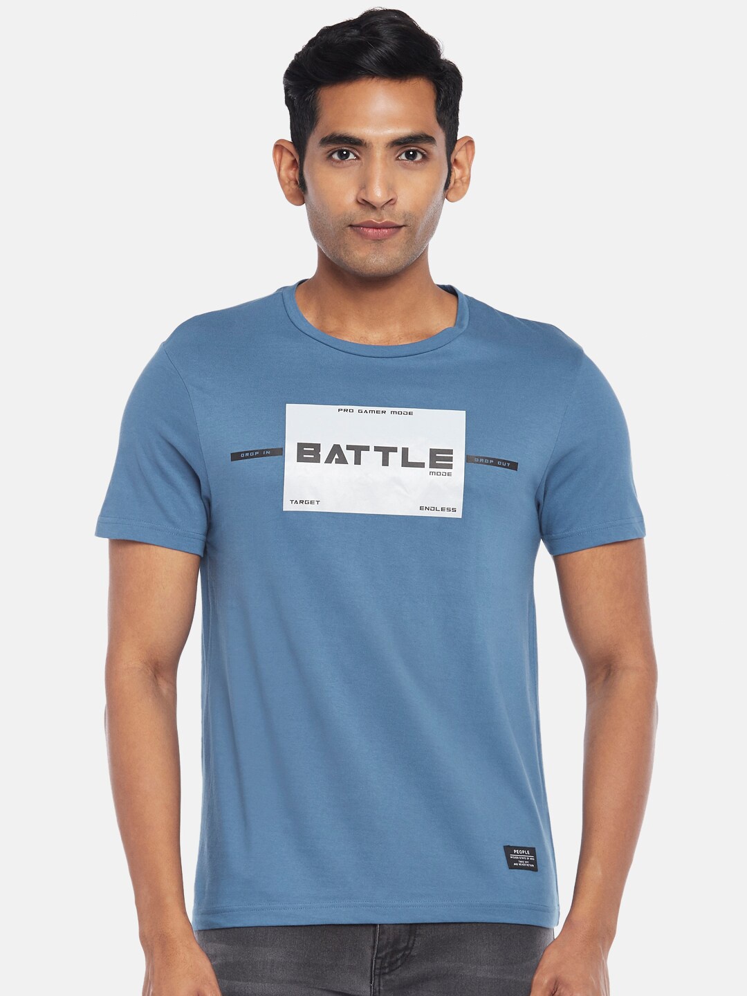

People Men Navy Blue Typography Printed Slim Fit T-shirt