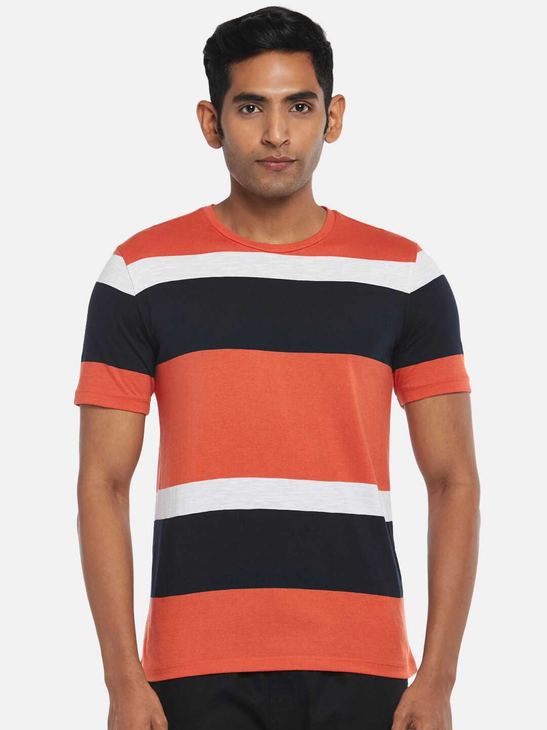 

Urban Ranger by pantaloons Men Multicoloured Striped Slim Fit T-shirt, Multi